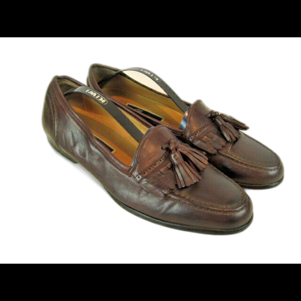 Mens Bragano Loafers Kiltie Tassel Slip On Brown Leather Moc Toe (Italy) sz 9.5N